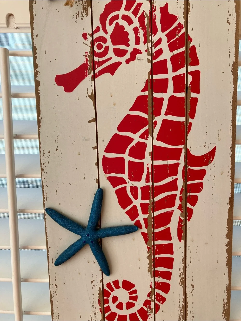 Coastal Seahorse Wall Decor Plaque in Red and Blue